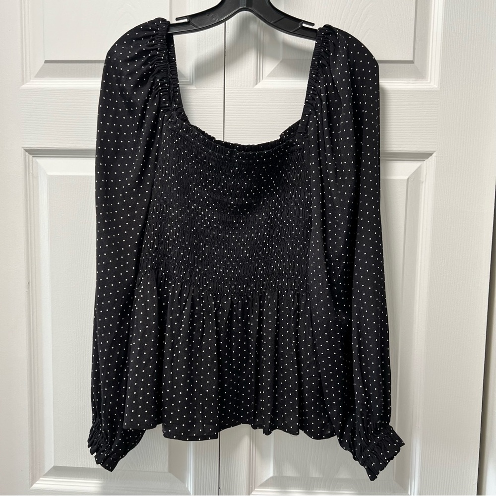 GAP Black Polka Dot Women's Top Sz L black white blouse
